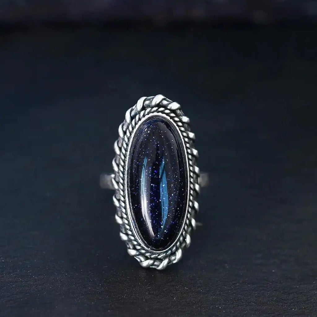 Anillo vintage de piedra arenisca azul plateada