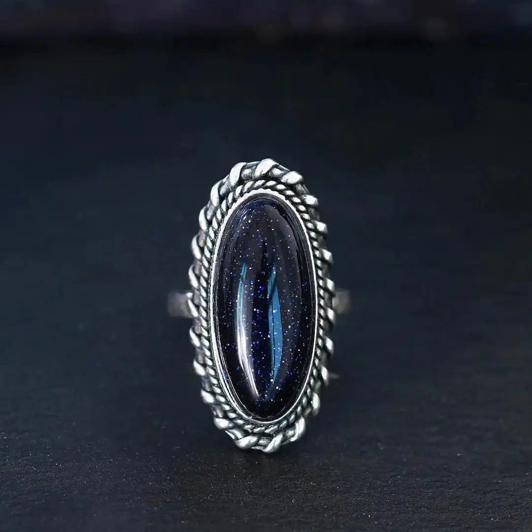 Anillo vintage de piedra arenisca azul plateada