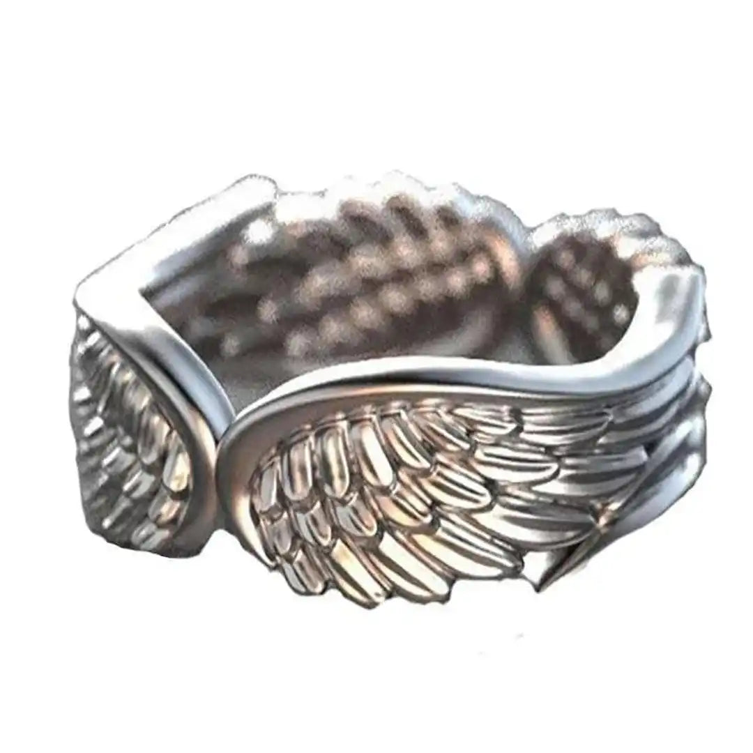 Anillo Ajustable de Alas de Ángel Plateadas