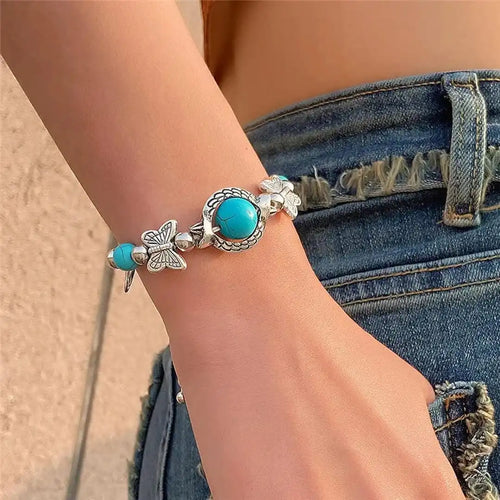Pulsera de plata antigua y turquesa Aqua