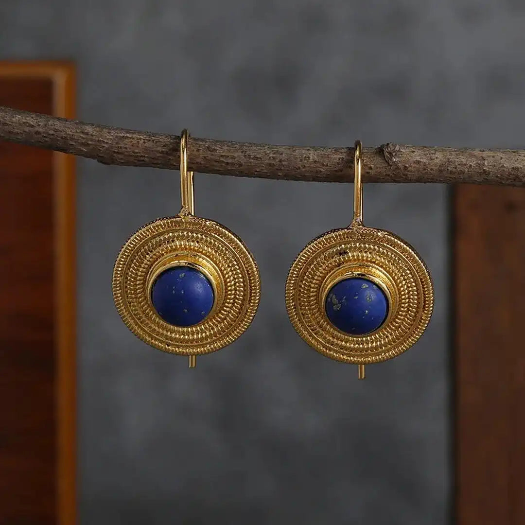Pendientes Colgantes con Gema Redonda Azul