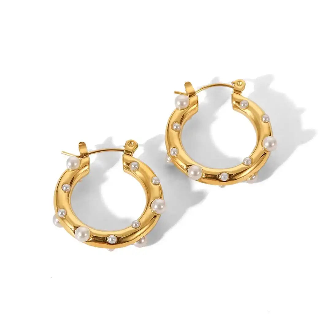 Pendientes de aro circulares de circonita dorada brillante