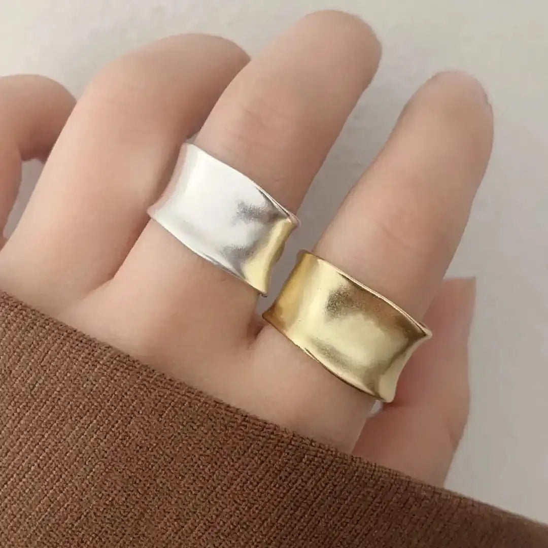 Anillo ancho plano ajustable de oro y plata vintage