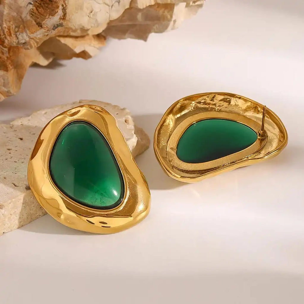 Pendientes de botón gruesos de color verde esmeralda