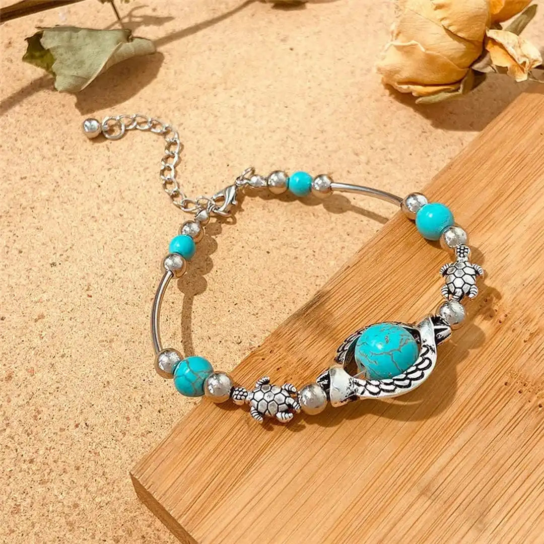 Pulsera de plata antigua y turquesa Aqua