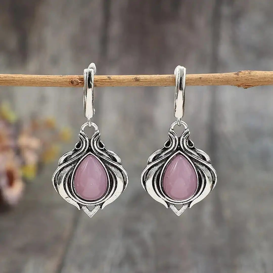 Pendientes vintage de estilo victoriano con gota de agua incrustada de piedras rosas