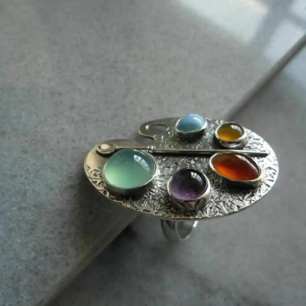 Anillo Ajustable Gema Multicolor Paleta de Artista