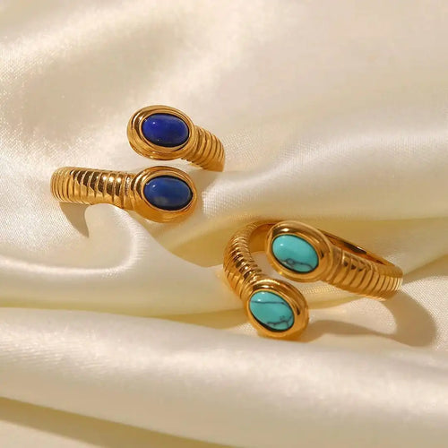 Anillo Ajustable Bohemio de Oro con Lapislázuli y Turquesa