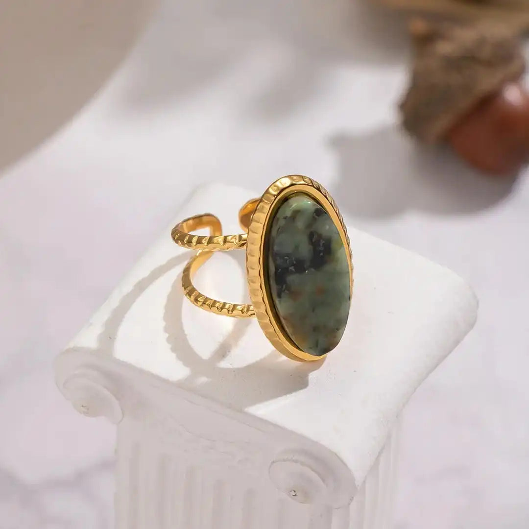 Anillo Doble Ajustable de Jaspe Verde
