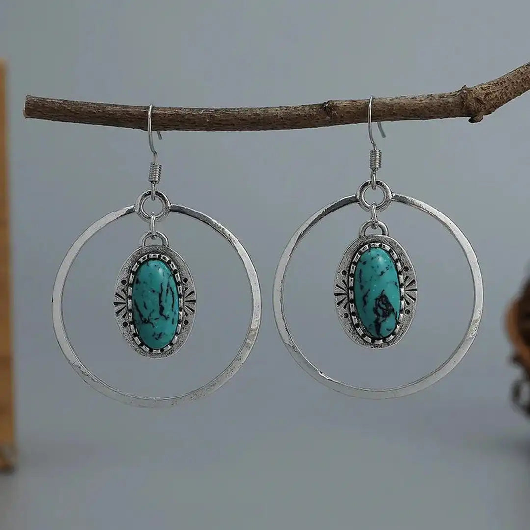 Pendientes colgantes vintage de plata con incrustaciones de turquesa