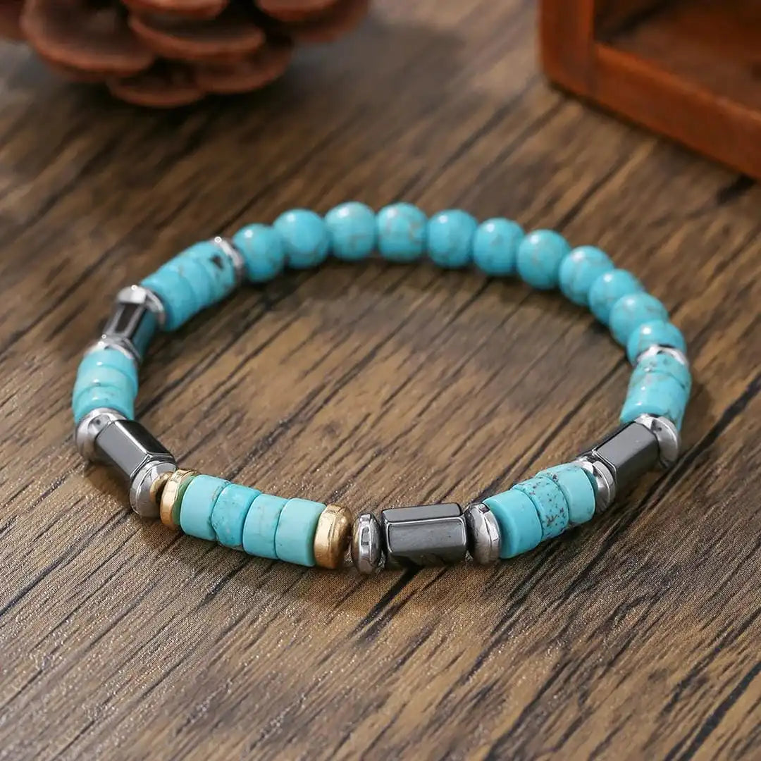 Pulsera bohemia de piedra turquesa con cuentas