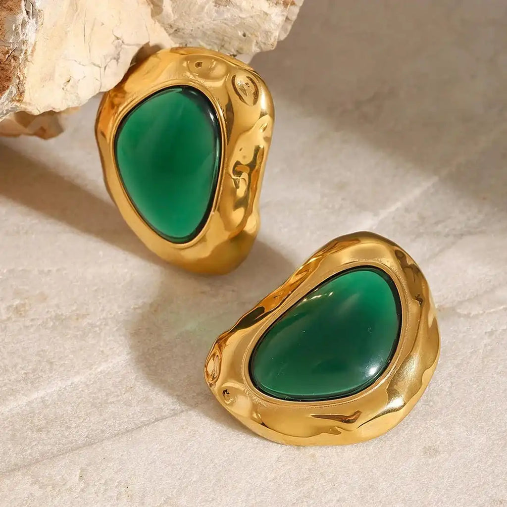 Pendientes de botón gruesos de color verde esmeralda