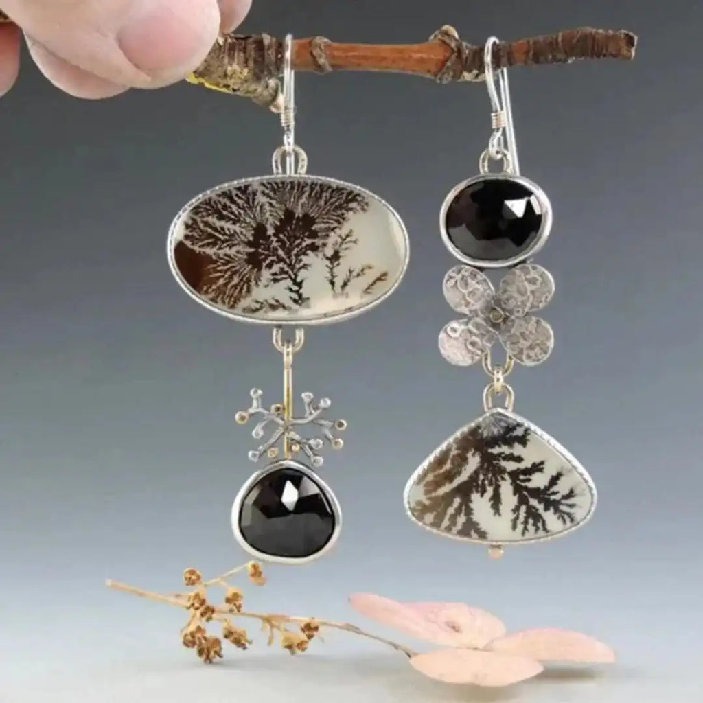 Pendientes Asimétricos de Ágata Dendrítica Jardín