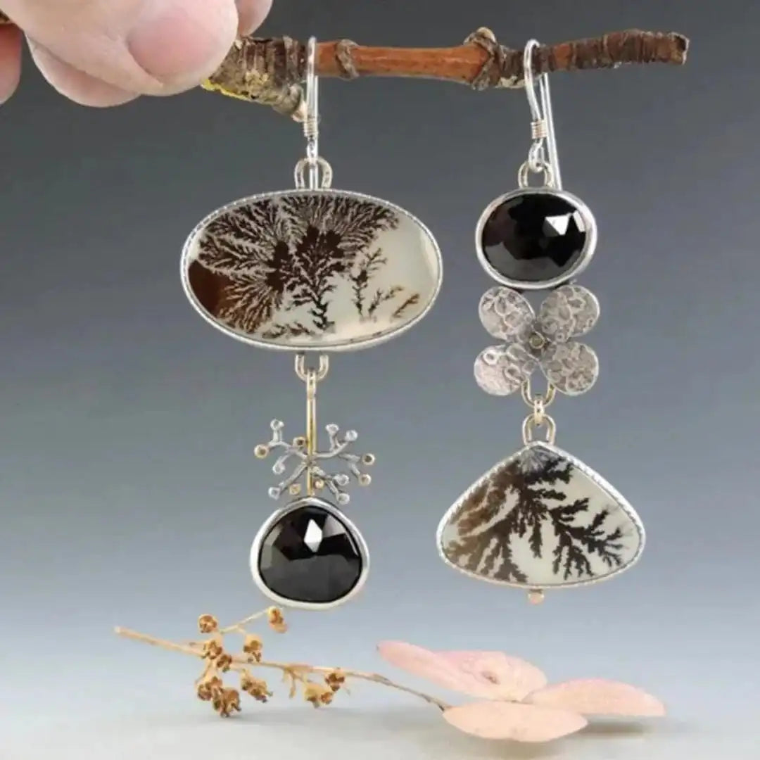 Pendientes Asimétricos de Ágata Dendrítica Jardín