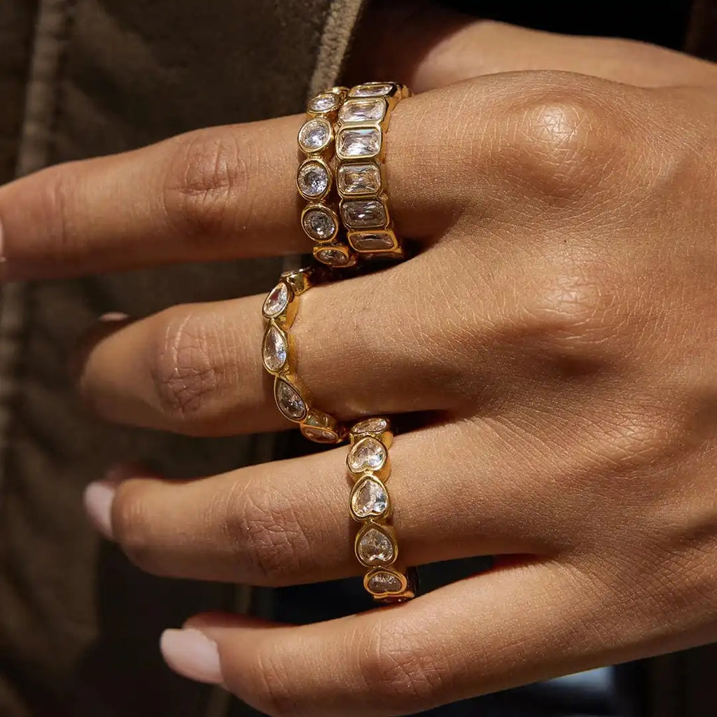 Juego de Anillos de Zirconia de Baguette Variado
