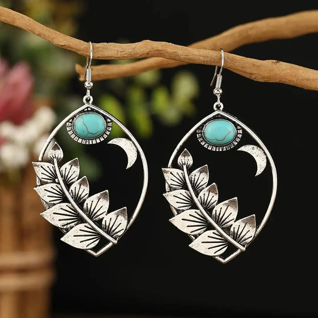 Pendientes vintage bohemios de hoja de turquesa