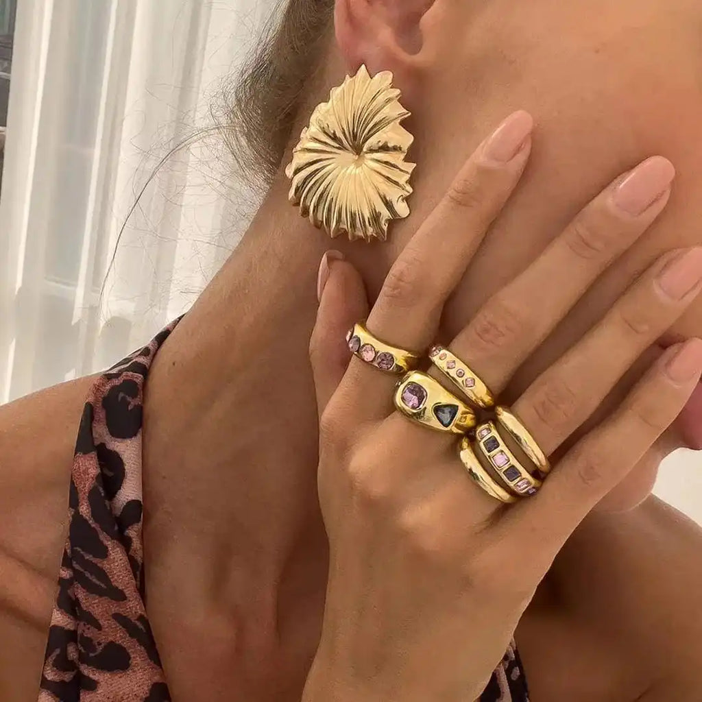 Anillos apilables de cristal rosa grueso