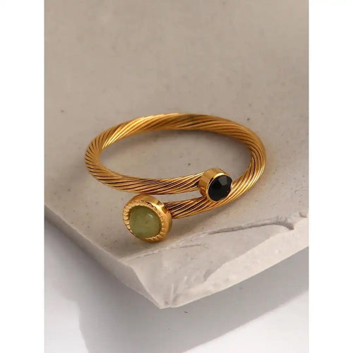 Anillo Ajustable de Piedra Natural Verde y Negra
