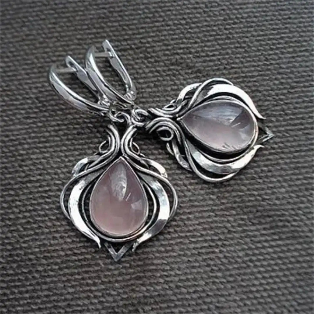 Pendientes vintage de estilo victoriano con gota de agua incrustada de piedras rosas