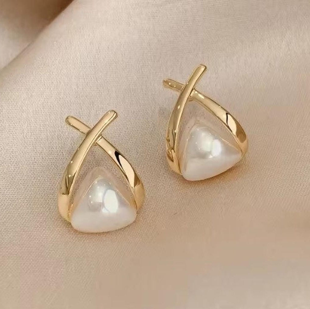 Pendientes Colgantes Perla Triángulo Cruz Vintage
