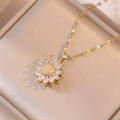 Elegante conjunto de collar y pendientes de circonita de girasol plateado