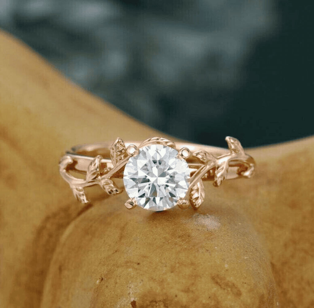 Anillo de cristal Solitario Hoja Vid