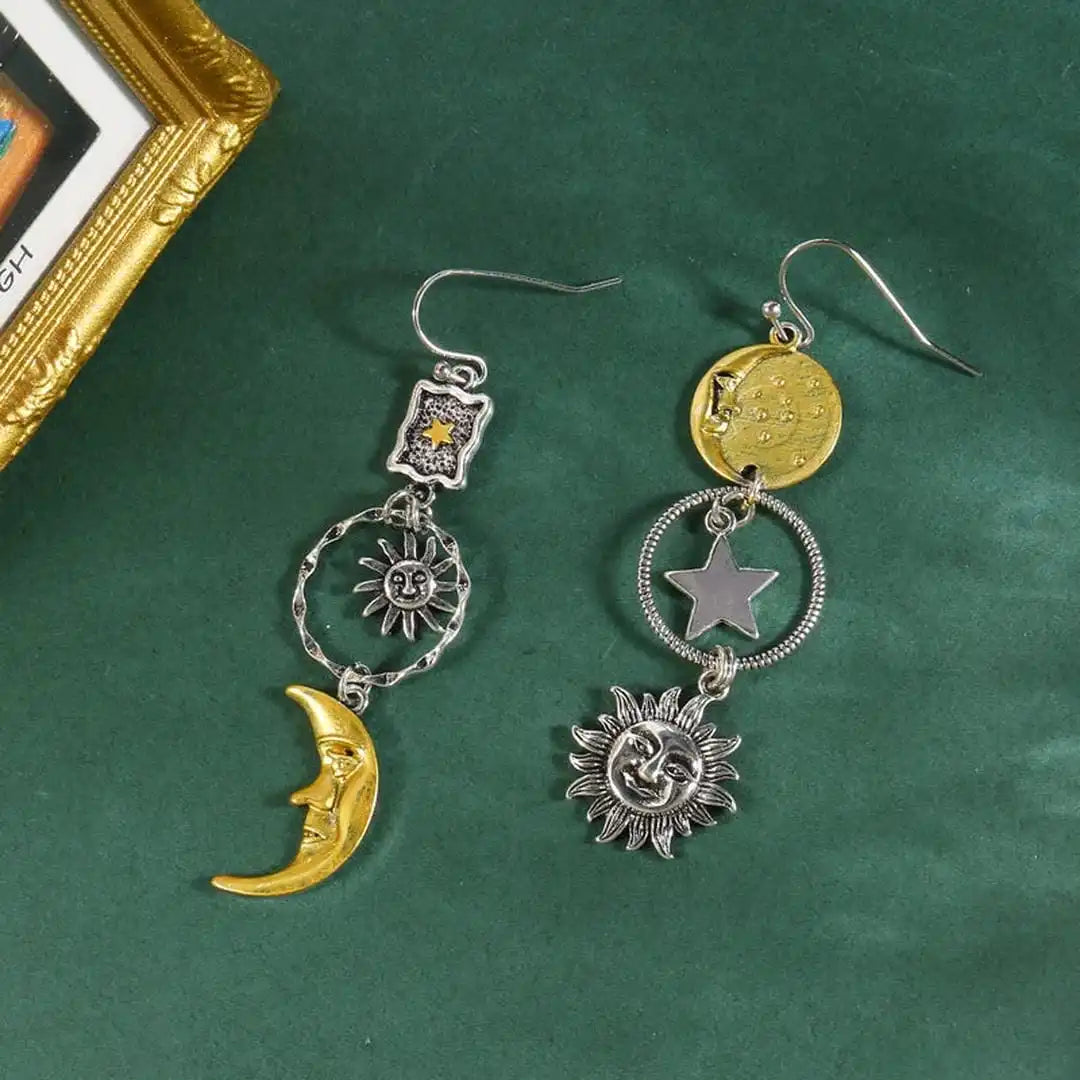 Pendientes Boho con Dijes de Sol y Luna