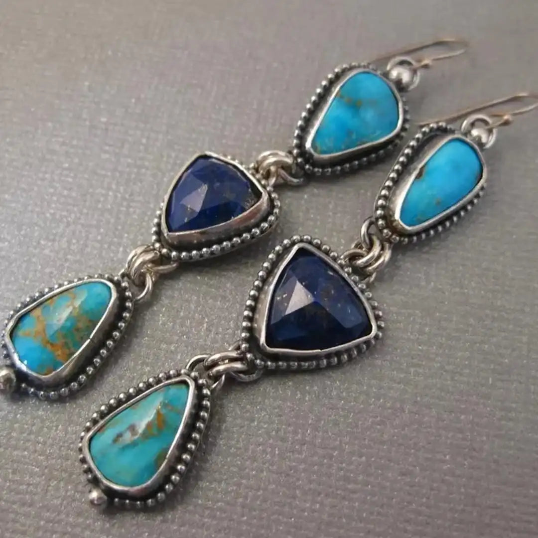 Pendientes colgantes bohemios de plata con turquesa