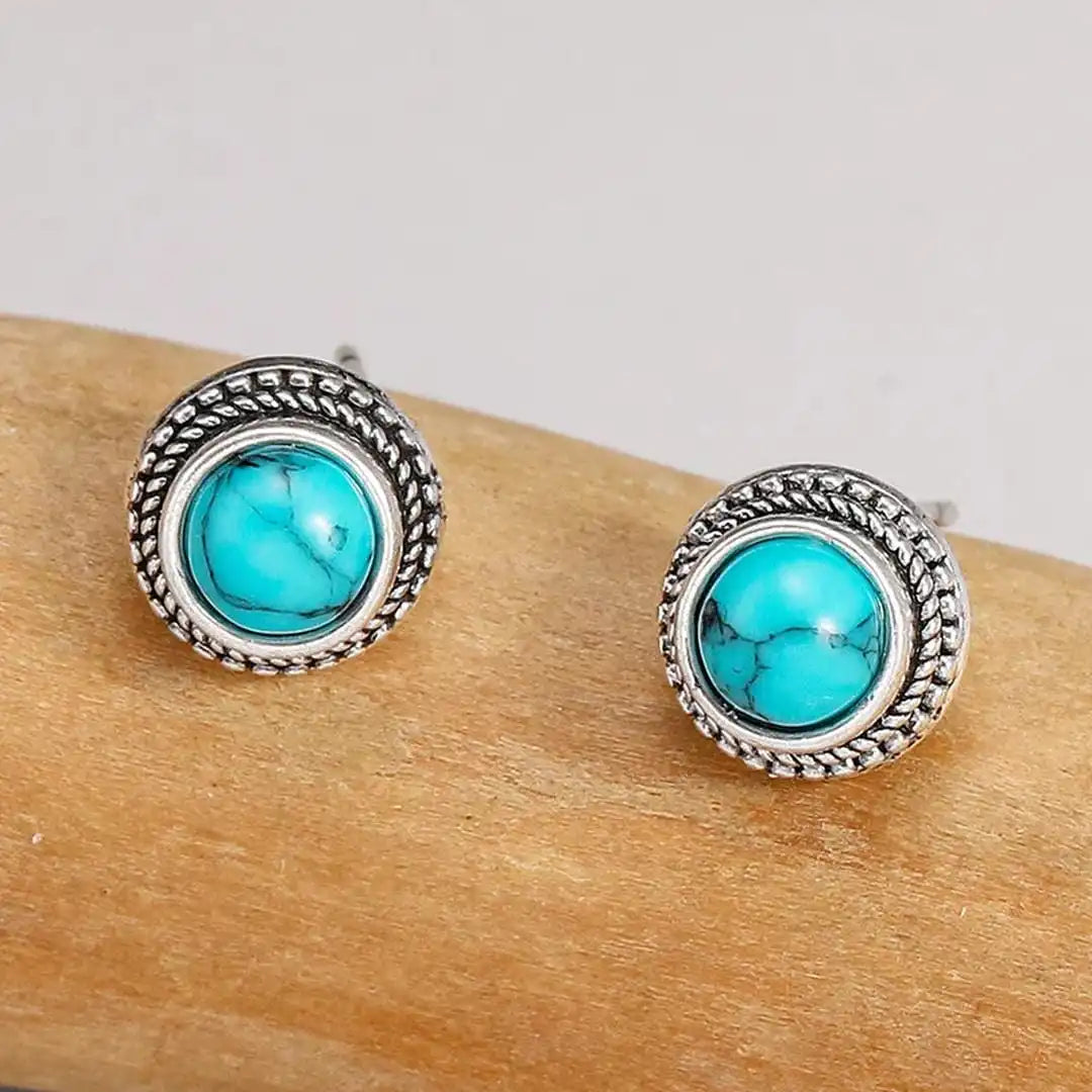 Pendientes de tachuela bohemios vintage de imitación turquesa