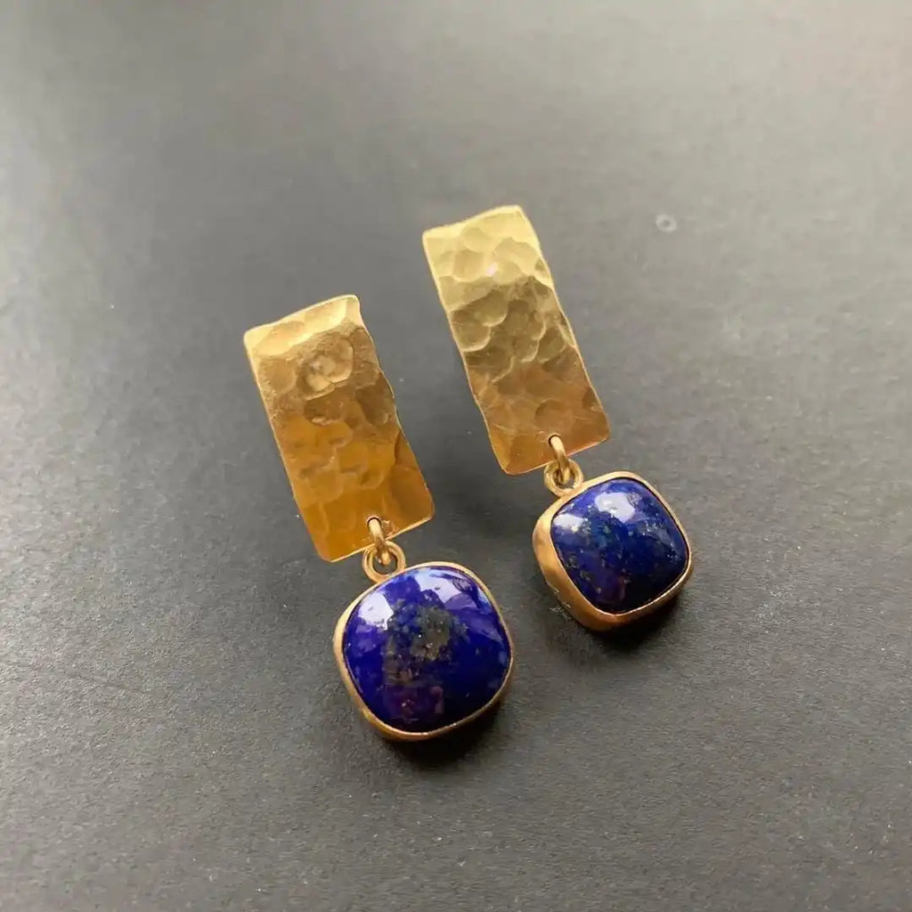 Pendientes colgantes cuadrados de lapislázuli bohemio