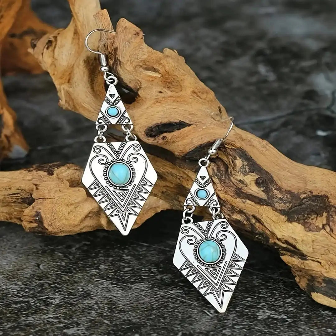 Pendientes Vintage Bohemios de Turquesa con Rombo