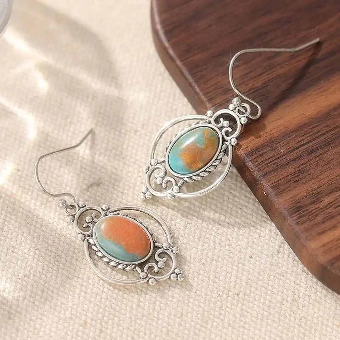Pendientes colgantes vintage multicolor de turquesa