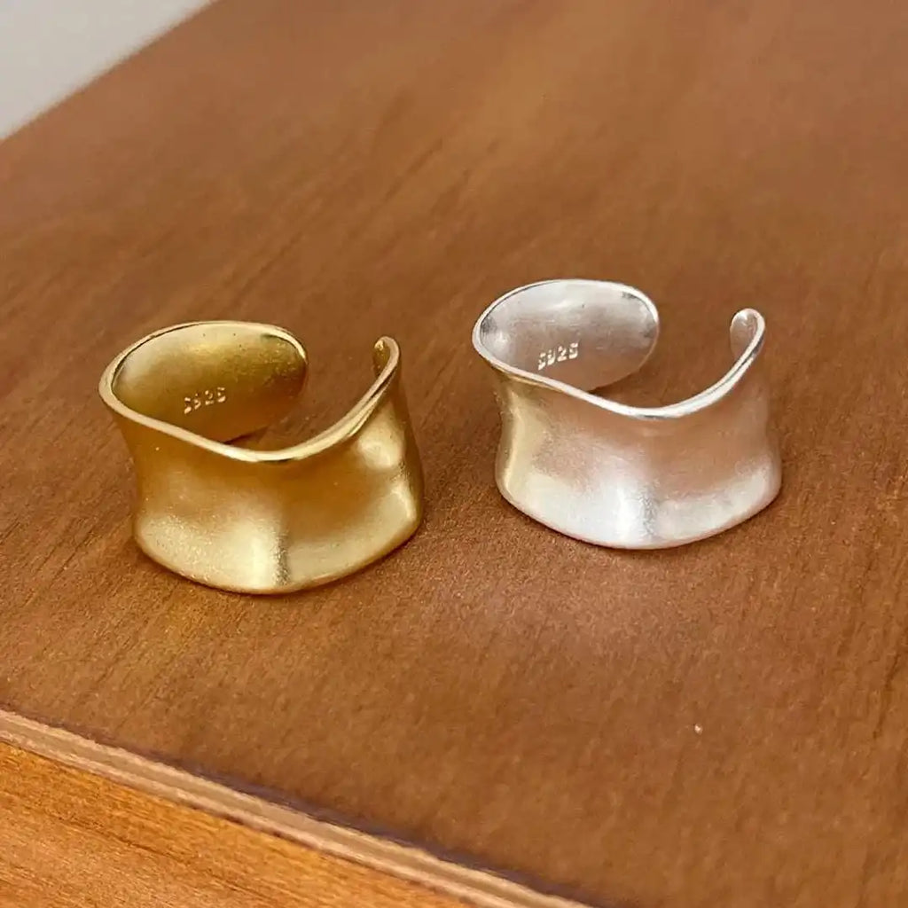 Anillo ancho plano ajustable de oro y plata vintage