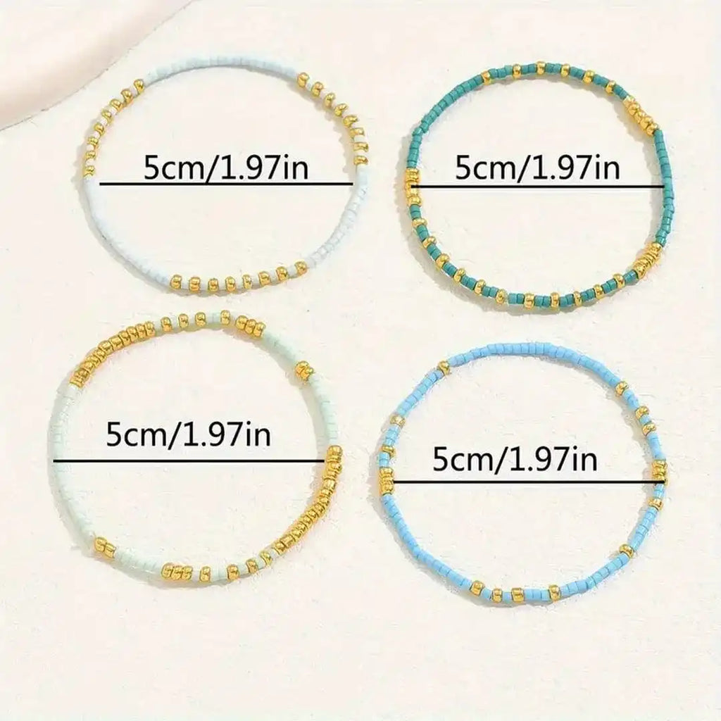 Elegante juego de pulseras de cuentas turquesas bohemias