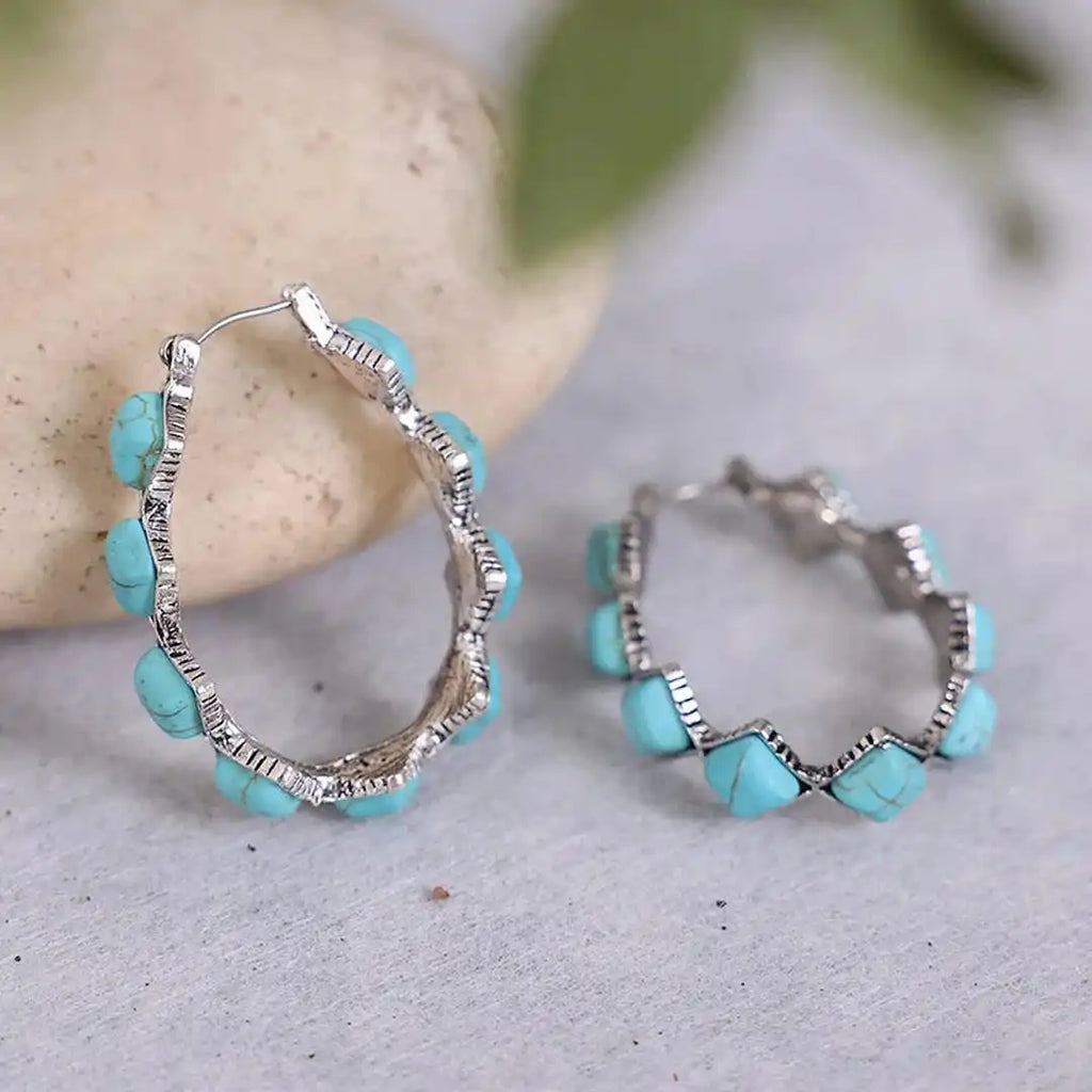 Pendientes de aro en U de turquesa vintage