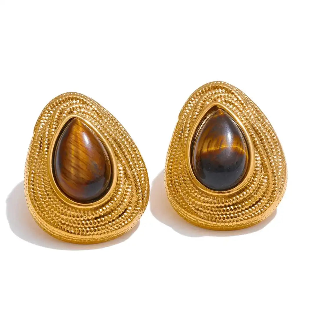 Pendientes de botón vintage de lágrima dorados