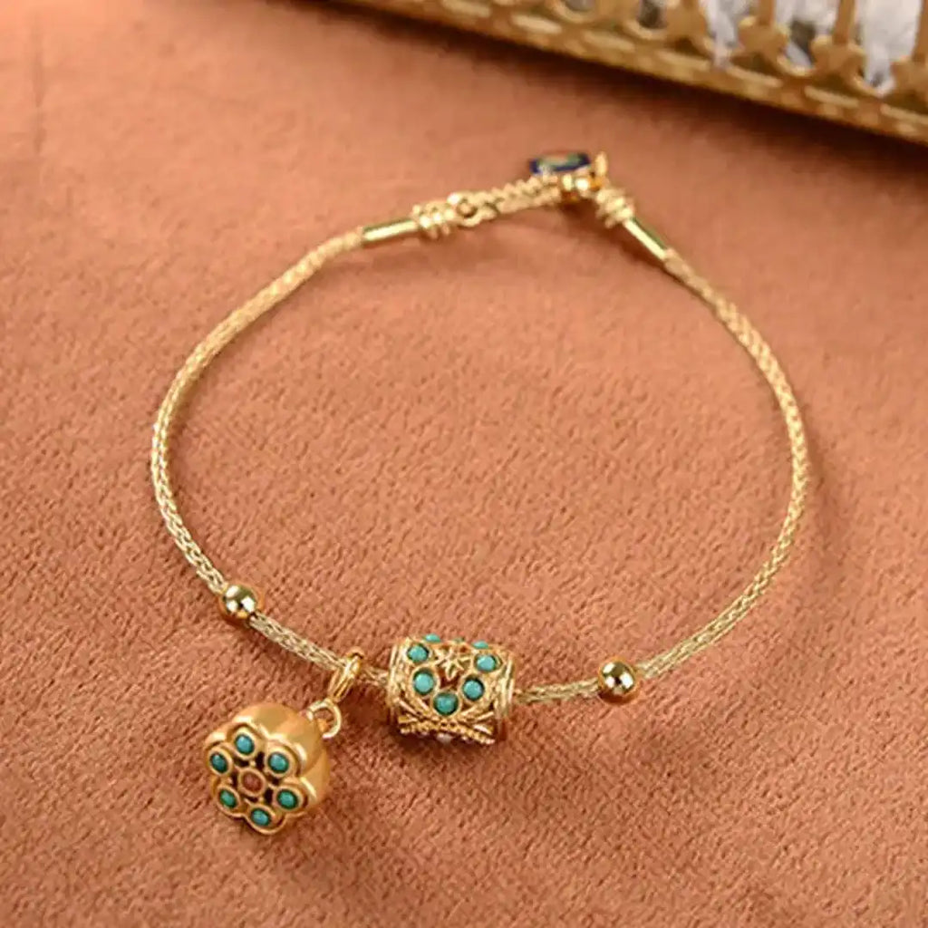 Pulsera Loto Turquesa de Oro Antiguo
