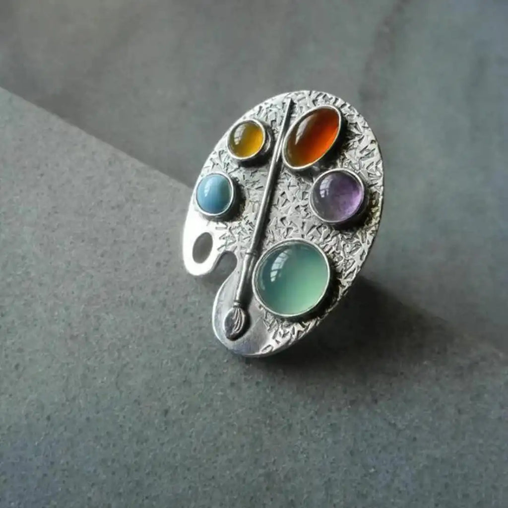 Anillo Ajustable Gema Multicolor Paleta de Artista