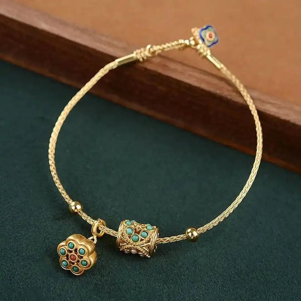 Pulsera Loto Turquesa de Oro Antiguo