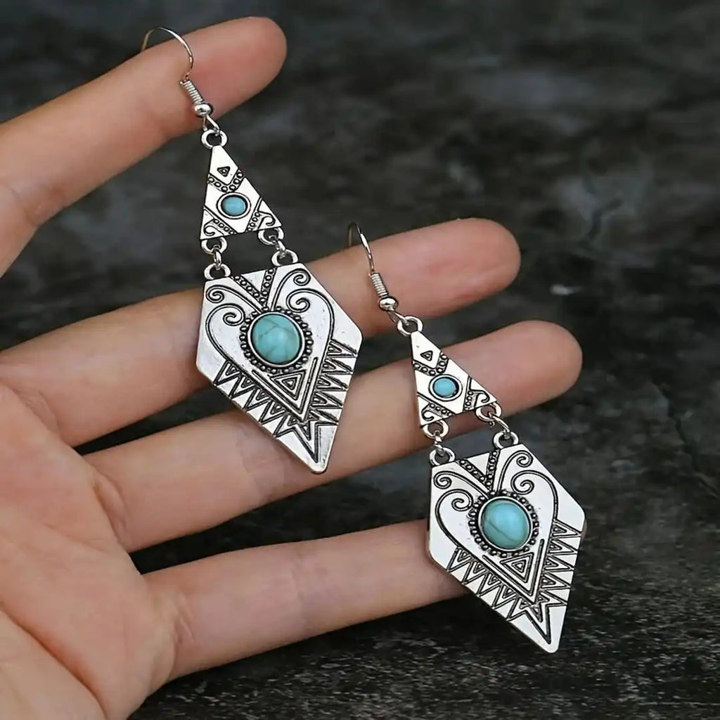 Pendientes Vintage Bohemios de Turquesa con Rombo
