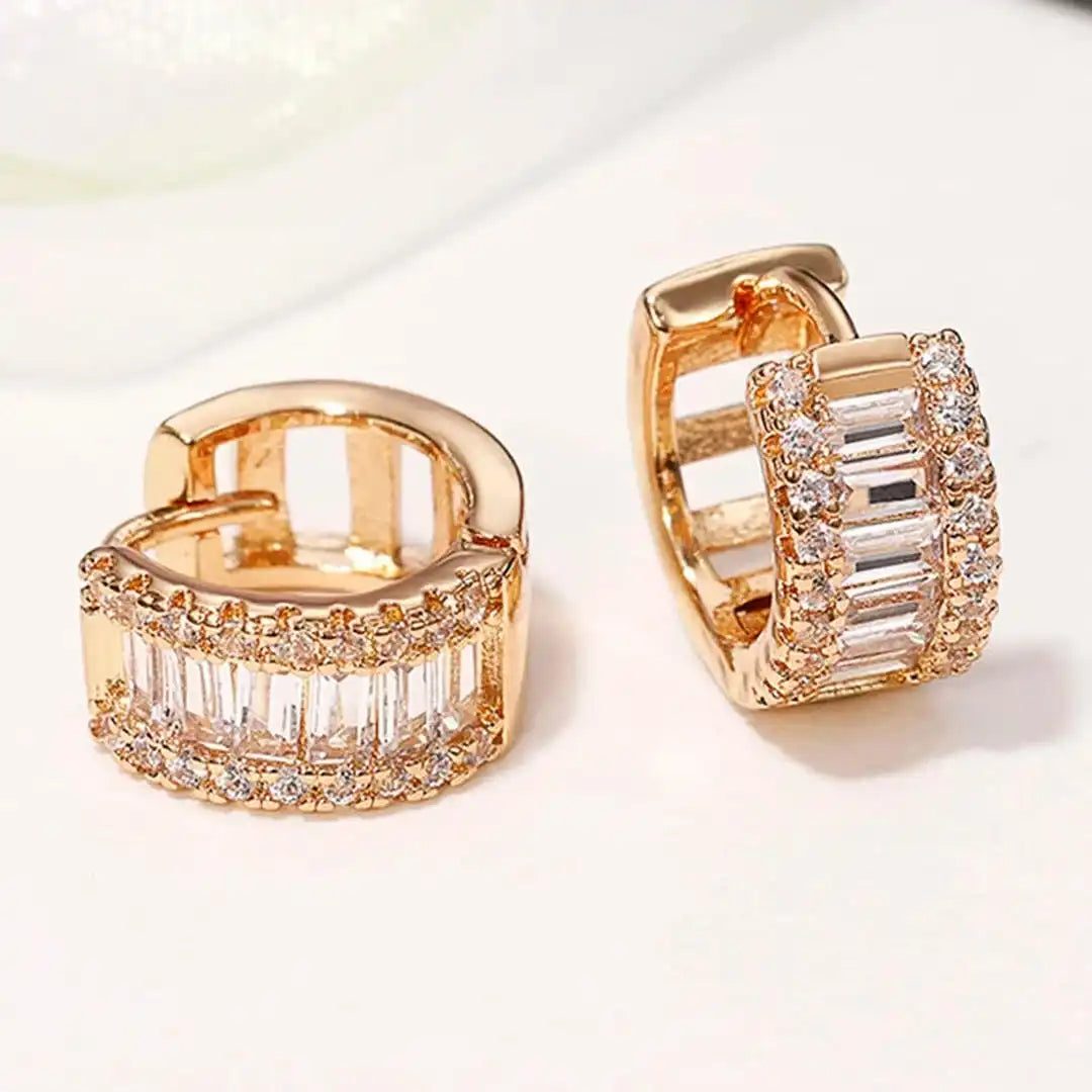 Pendientes de aro con circonitas y forma de mini baguette