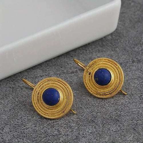 Pendientes Colgantes con Gema Redonda Azul