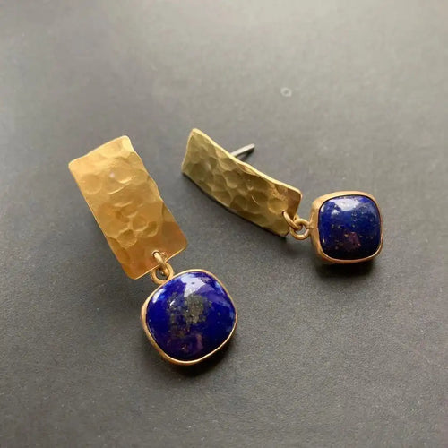 Pendientes colgantes cuadrados de lapislázuli bohemio