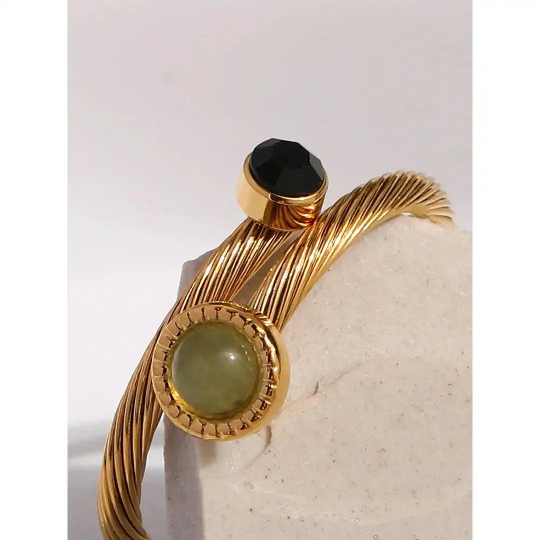 Anillo Ajustable de Piedra Natural Verde y Negra