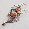 Pendientes Colgantes Vintage de Plata y Ámbar en Forma de Hoja