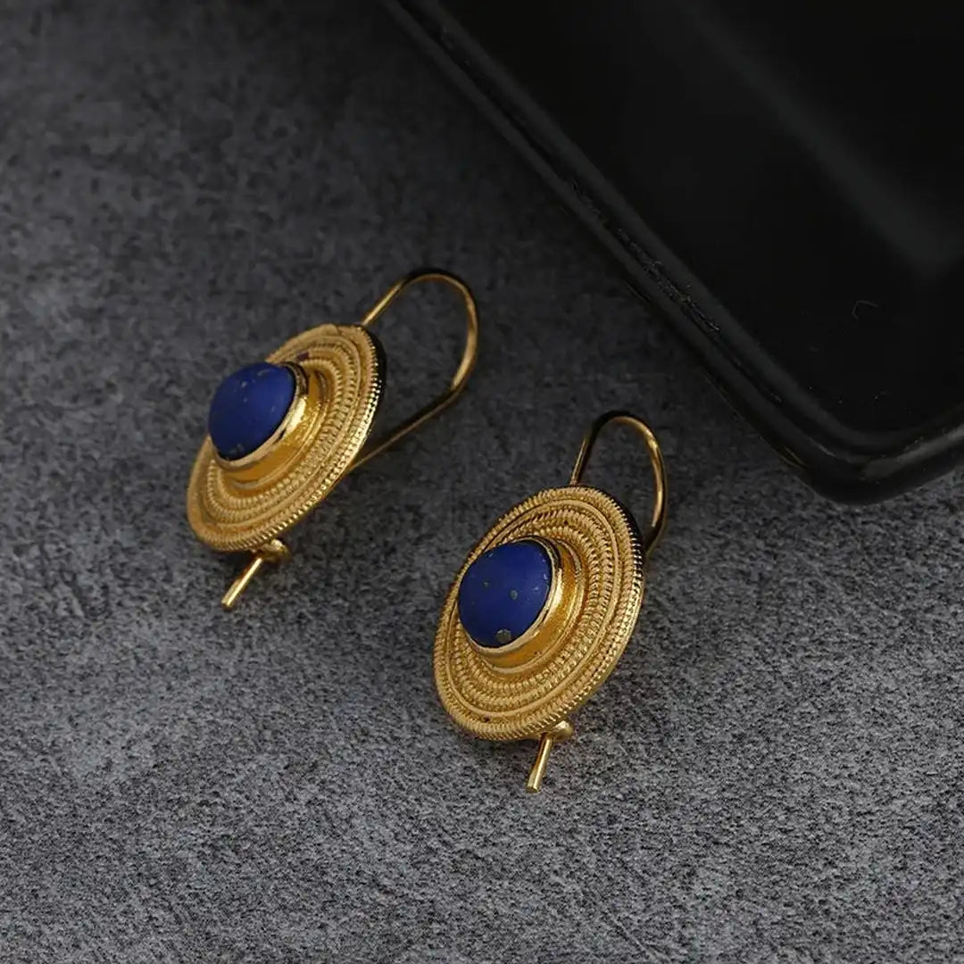 Pendientes Colgantes con Gema Redonda Azul