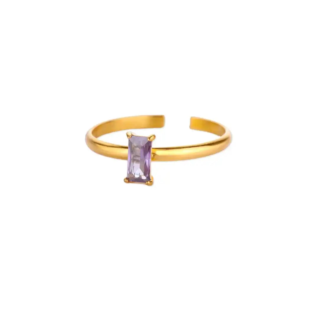 Anillo dorado ajustable y delicado con gema de colores