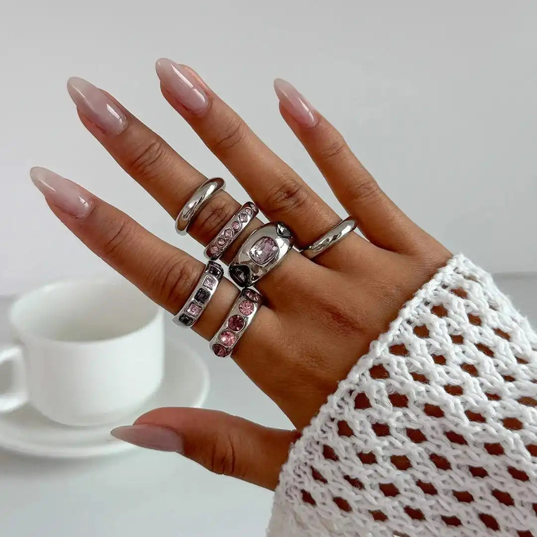 Anillos apilables de cristal rosa grueso