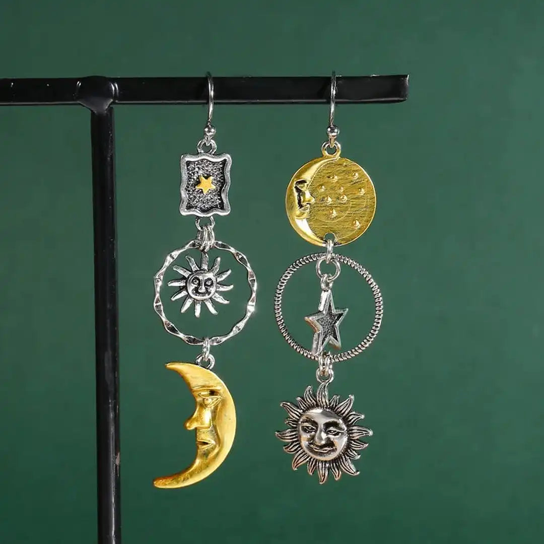 Pendientes Boho con Dijes de Sol y Luna