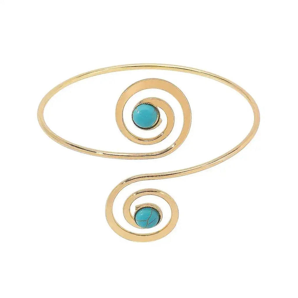 Brazalete Bohemio de Plata con Media Luna y Turquesa